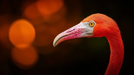 Fototapeta premium A tight shot of a red and white bird against a softly blurred backdrop and indistinct lighting