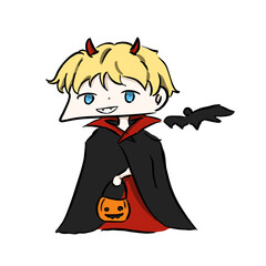 The boy dressing up for Halloween