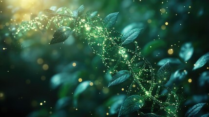 A conceptual image showing a plant with DNA strands integrated into its structure, illustrating advancements in green biotechnology and synthetic biology.