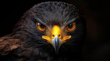 Fototapeta premium A birds-of-prey close-up, eyes intensive against black backdrop