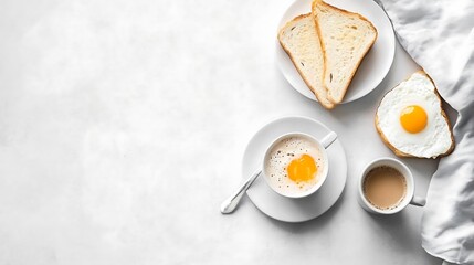 Breakfast Table Flatlay with Coffee  Toast  and Fried Egg