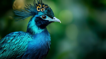 Obraz premium A tight shot of a blue bird, its head adorned with blue feathers