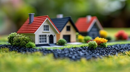 The house model is a single house, lined up with trees and a green environment.