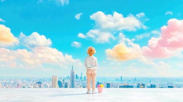 A person standing at the top of a tall building, gazing out at the city below, symbolizing the feeling of accomplishment and growth that comes with embracing change in the new year
