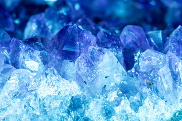 Blue Crystal Mineral Stone. Gems. Mineral crystals in the natural environment. Texture of precious...