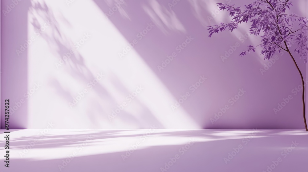 Poster soft light purple background with gentle shadows and smooth textures, offering a serene and inviting