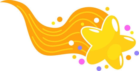 Cartoon shooting star, space meteorite silhouette