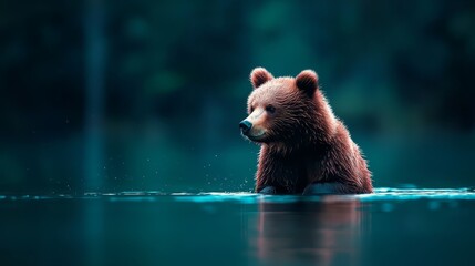 Obraz premium A brown bear stands in the water's midst, its head elevated above the surface