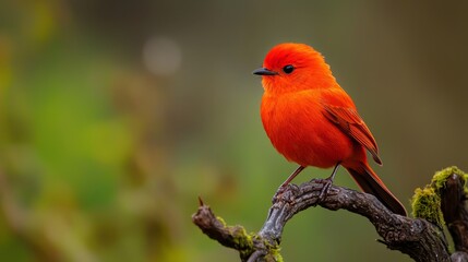  A vibrant orange bird perches atop a tree branch amidst a backdrop of lush green forest