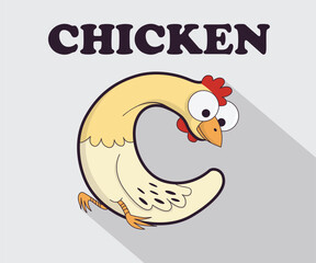 Funny cute alphabet chicken icon