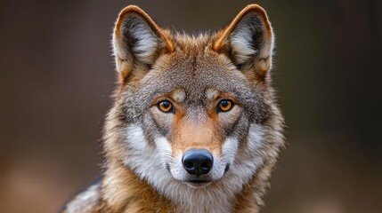 Obraz premium A tight shot of a wolf's intense face with a blurred background