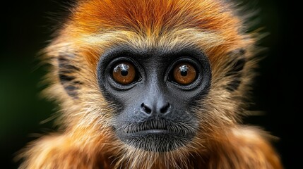 Fototapeta premium A tight shot of a monkey's face, displaying orange and black fur atop its head