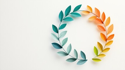 Obraz premium Colorful Paper Leaf Wreath on White Background