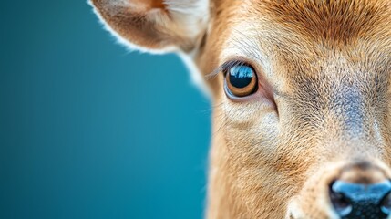  A decerer's visage against a blue backdrop; a hazy, blurred sky behind