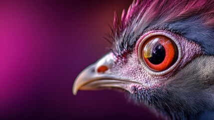  A tight shot of a bird's red-eyed gaze, featuring a distinct red spot at its center