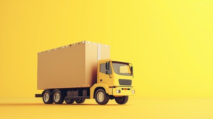 Minimalist yellow delivery truck carrying a large box-shaped container, set against a matching yellow background. This image symbolizes modern logistics, transportation, and shipping solutions.