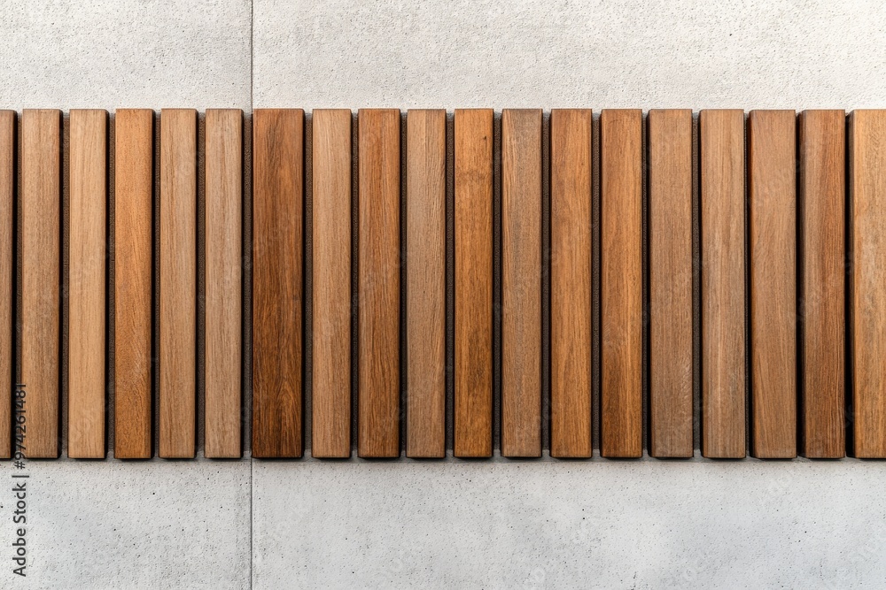 Poster this image presents a horizontal alignment of wooden planks on a concrete background, emphasizing a 