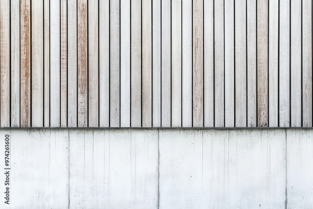 Poster This image shows a close-up view of rustic wooden slats and a concrete wall in a modern style, highlighting the texture and natural aged appearance of the materials.