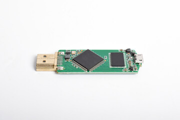 Circuit board inside USB flash drive isolated on white background. With clipping path.