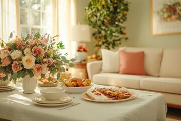 Thanksgiving family celebration with loved ones gathered in a cozy living room