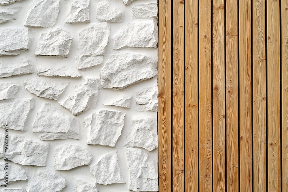 Poster this image showcases a section of a wall featuring white stone bricks on the left side and vertical 