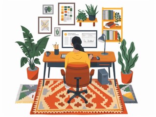 Fototapeta premium Seamless Virtual Meeting: Employee Engaged in Dynamic Home Workspace