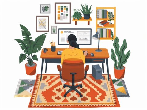 Seamless Virtual Meeting: Employee Engaged in Dynamic Home Workspace - Powered by Adobe