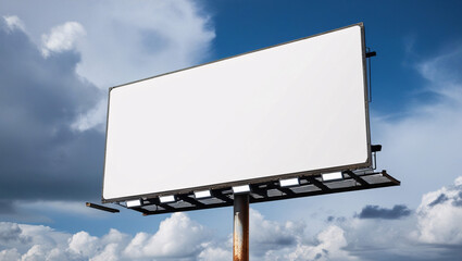 Obraz premium Blank White Billboard Against a Partly Cloudy Sky, Blank billboard XL, Blank billboard at blue sky background