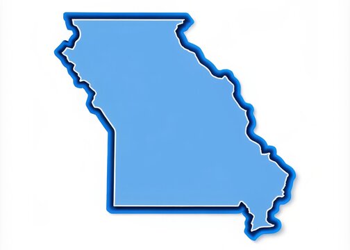 Vibrant blue outline of the State of Missouri's distinctive shape, featuring its unique borders and regions, set