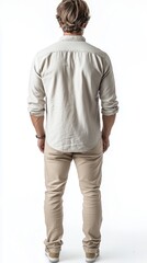 Fototapeta premium A man walking, back view, full-body shot, isolated on a white background