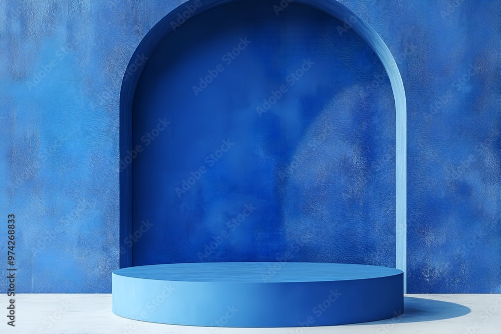 Canvas Prints 3d rendering blue wall with minimal podium scene background
