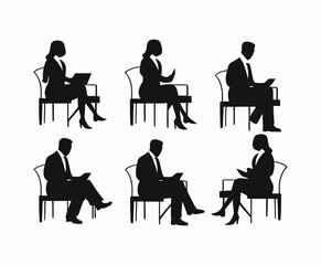 Fototapeta premium Business people sitting men and women silhouette EPS vector art illustration template 