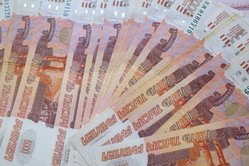 Banknotes in close-up. Russian rubles. Finance and economics.