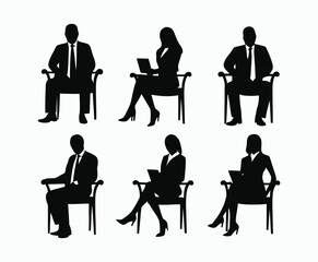 Fototapeta premium Business people sitting men and women silhouette EPS vector art illustration template 
