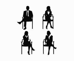 Business people sitting  men and women silhouette EPS vector art illustration template 
