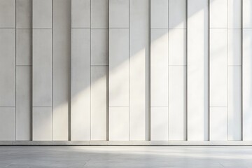 Obraz premium An abstract modern room incorporating tall, sleek white panels creating a captivating graphic design with shadows and light interaction, enhancing minimalist interior design.