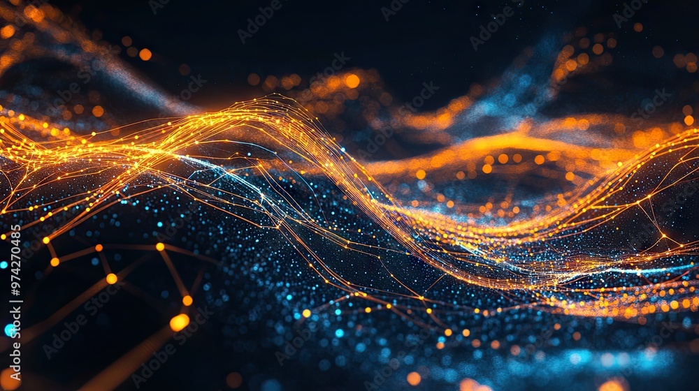 Poster abstract background with glowing data lines and digital patterns, highlighting tech and network abil