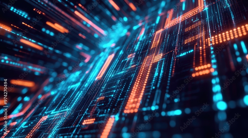 Poster abstract background with glowing data lines and digital patterns, highlighting tech and network abil