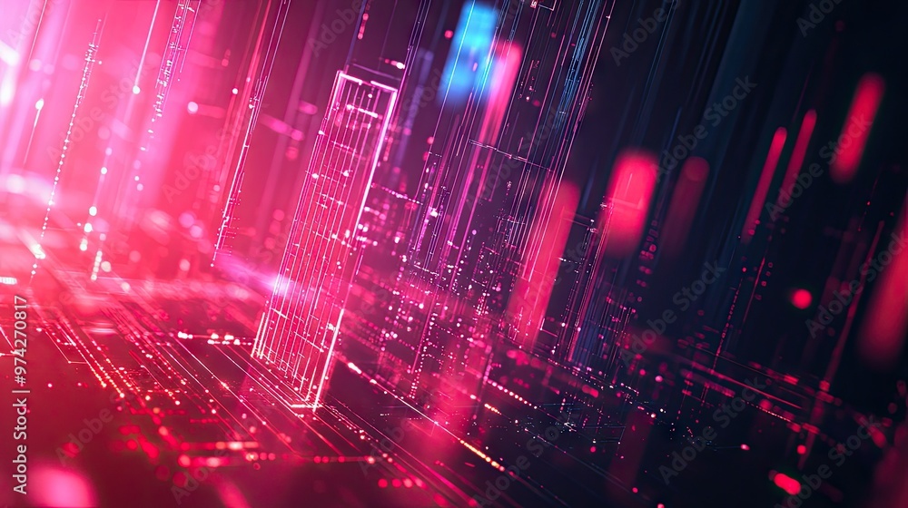 Aufkleber abstract digital data background with glowing lines and geometric shapes, illustrating network abili