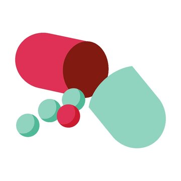 Flat colour illustration of an open capsule pill