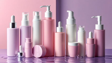 Elegant Skincare Collection on a Serene Gradient, Shampoo, oil, bath products, product mockup background, mockup for product