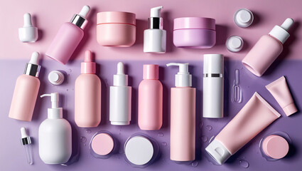 Elegant Skincare Collection on a Serene Gradient, Shampoo, oil, bath products, product mockup background, mockup for product