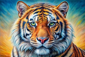 Fototapeta premium Vibrant colored pencils bring to life majestic tiger portraits, showcasing intricate fur textures, expressive eyes, and