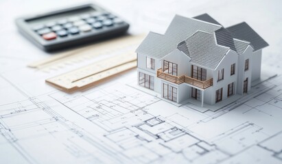 Model House on Architectural Blueprint with Tools