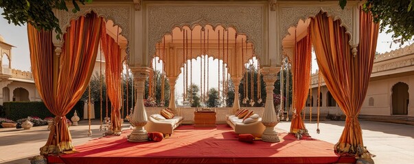 Indian palace architecture with decorations, festive atmosphere