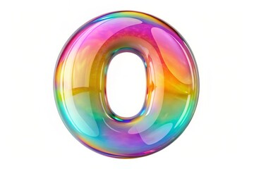 Vibrant, colorful illustration of a bold, rounded lowercase letter "o" encased in a transparent, shimmering bubble,