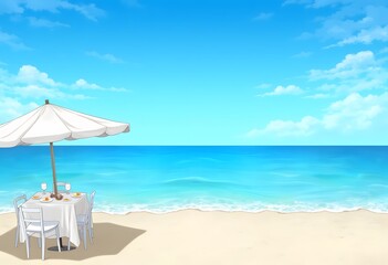 Beach Table Setting Under Umbrella