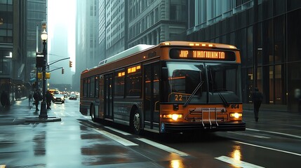 Fototapeta premium Bus Driving on a City Street