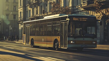 Obraz premium Bus Driving on a City Street