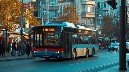Obraz premium Bus Driving on a City Street